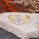 Vintage Leaf 4-Prong Oval Moissanite Engagement Ring for Women
